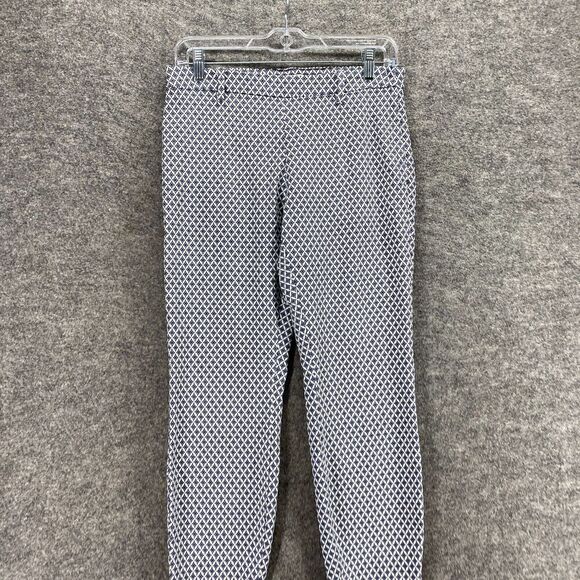 5/$45 H&M Pants Women 8 Blue Geometric Mid Rise Flat Front Chino Skinny  Cotton - Picture 3 of 10